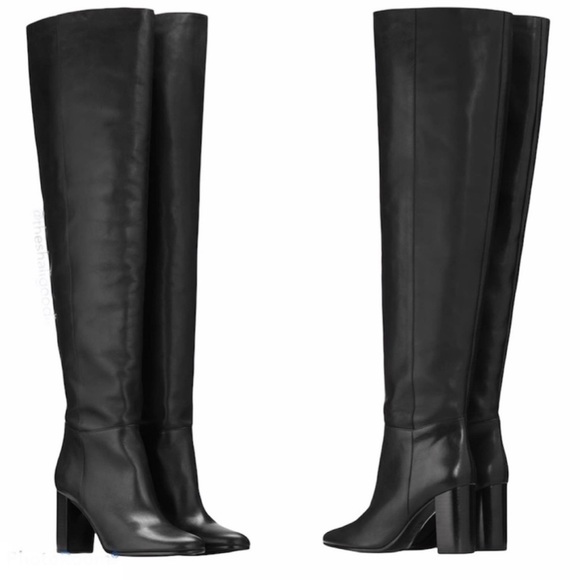 NWT Maje Over The Knee Fold Leather Boots Black - Picture 1 of 8